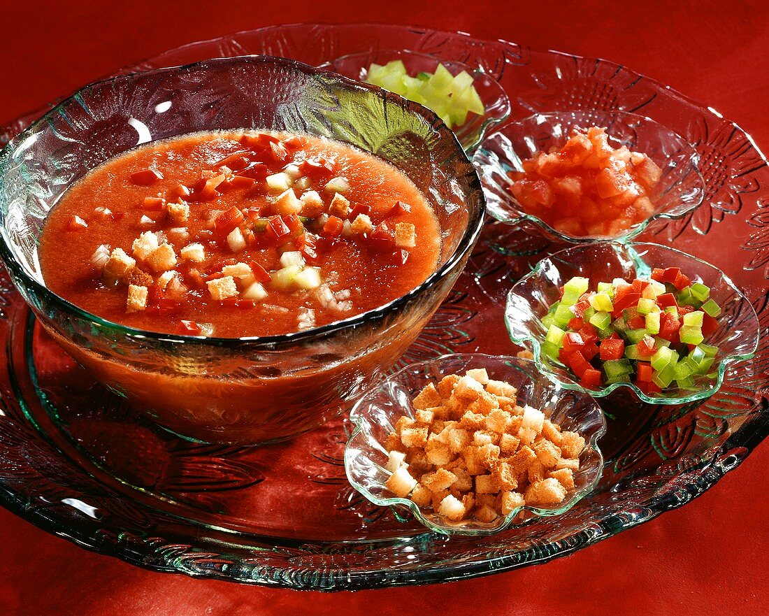Gazpacho with croutons and diced vegetables