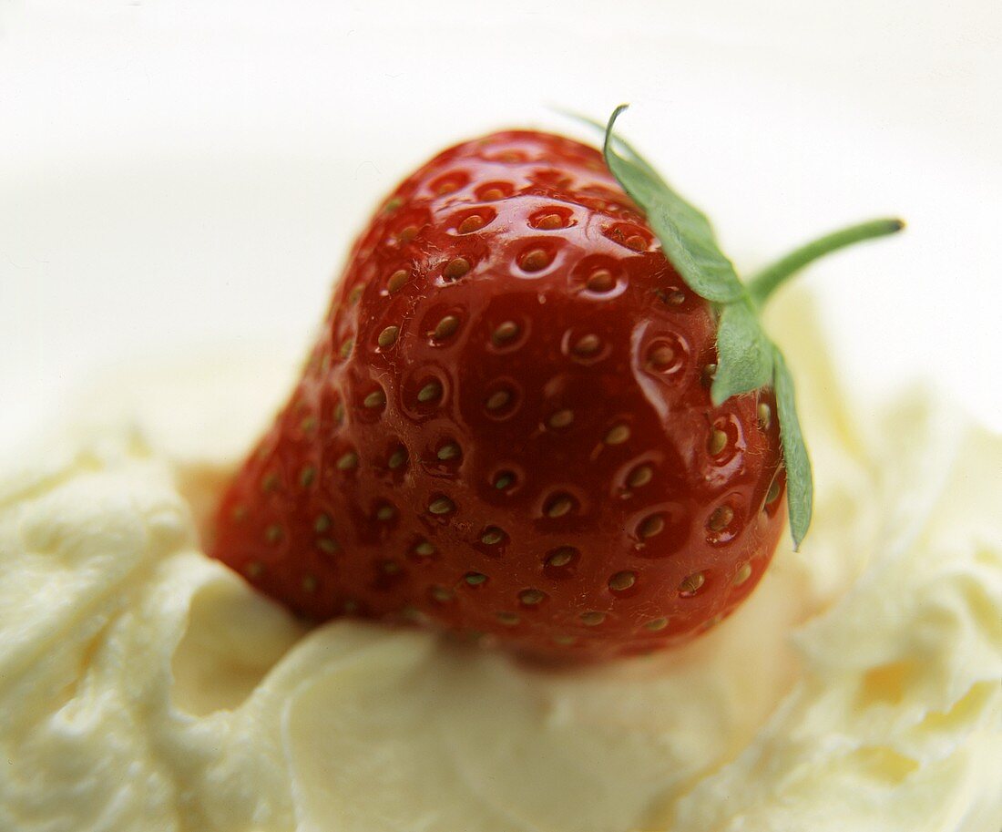 A strawberry on cream