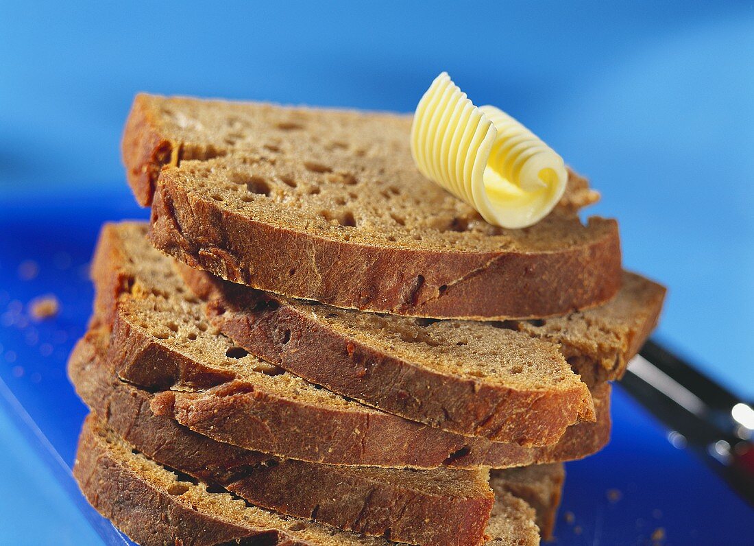 Slices of caraway and beer bread in a pile