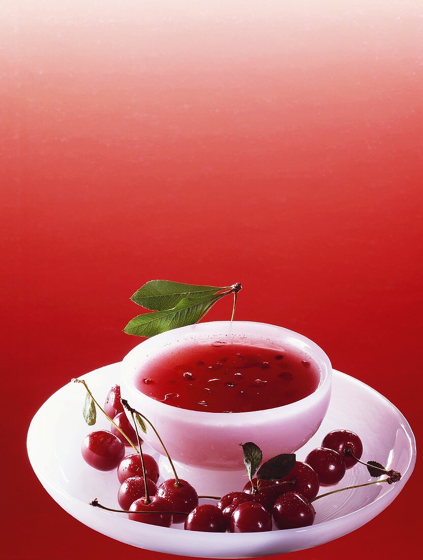Cold soup with cherries