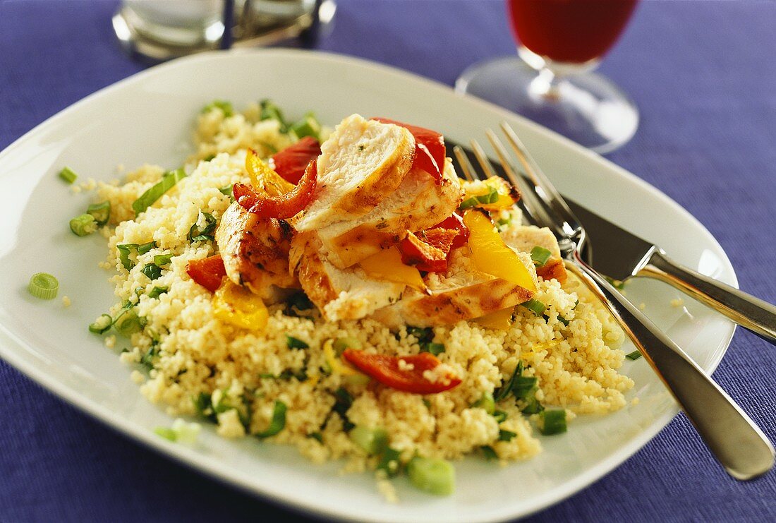 Couscous salad with grilled chicken breast