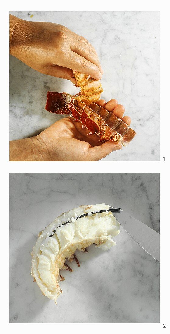 Preparing spiny lobster: removing shell & intestinal vein