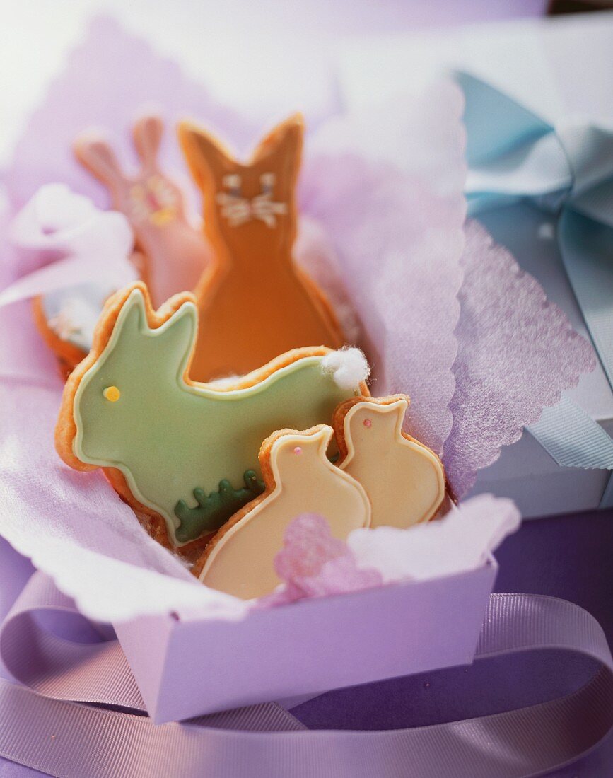 Easter biscuits with glace icing in box