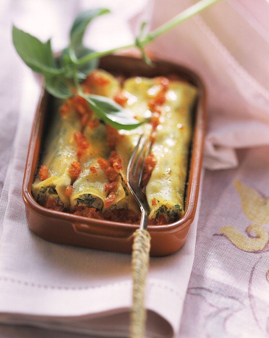 Cannelloni senza carne(Teigrollen mit Ricotta-Gemüse-Füllung)