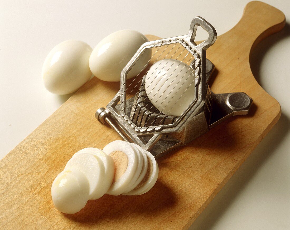 Hard-boiled eggs with egg slicer