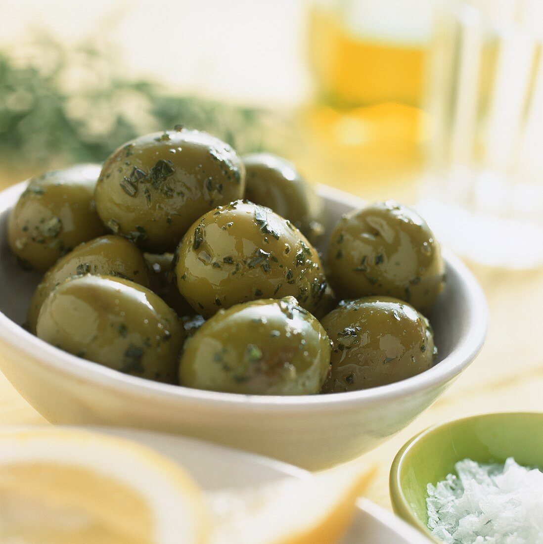 Bottled green olives