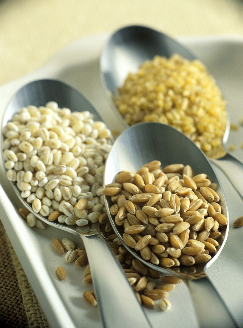 Three Types of Grain on Spoons