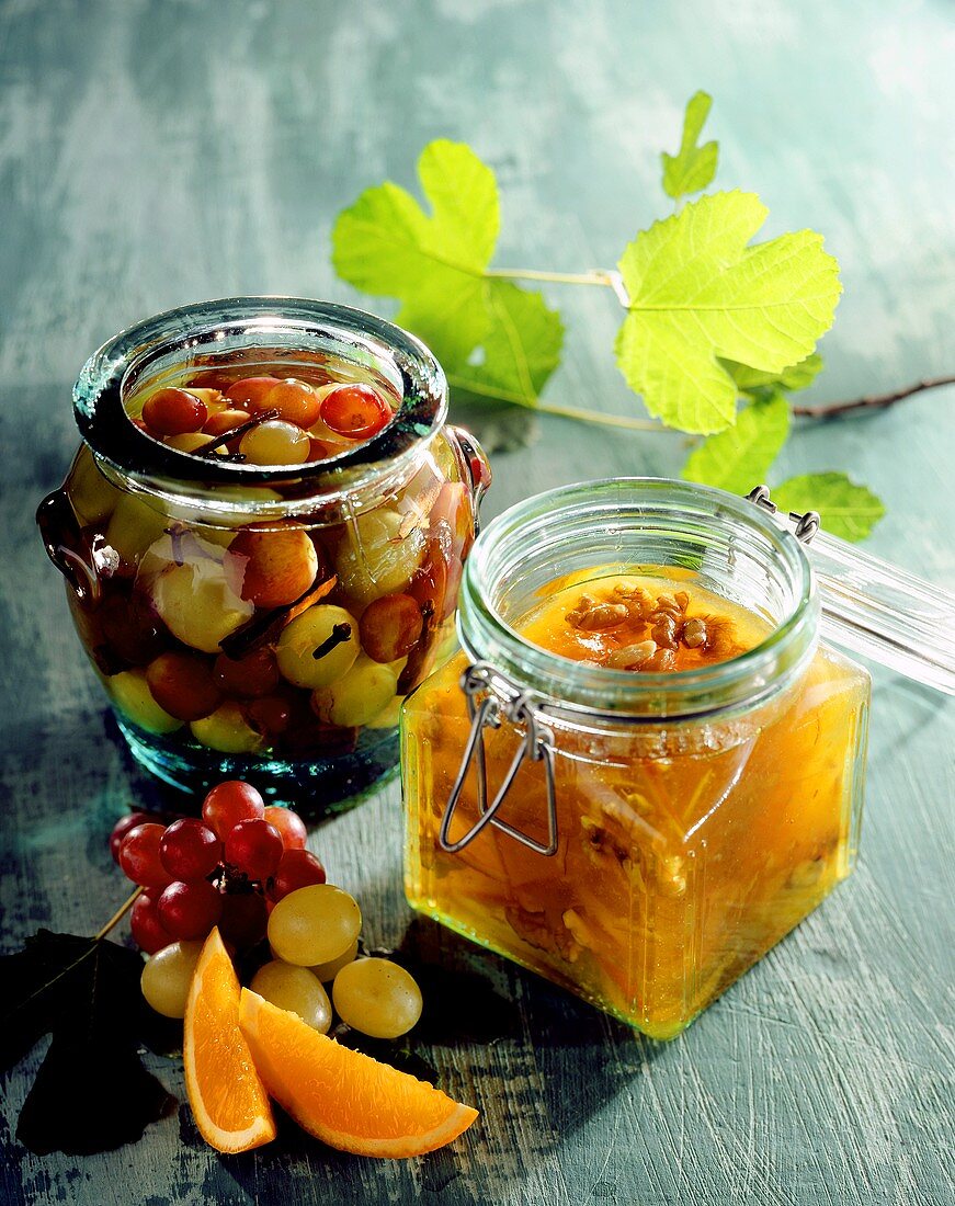 Bottled fruit in two jars
