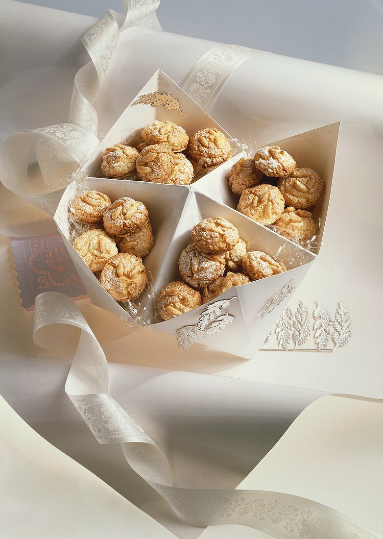 Mocha macaroons in Christmas gift box