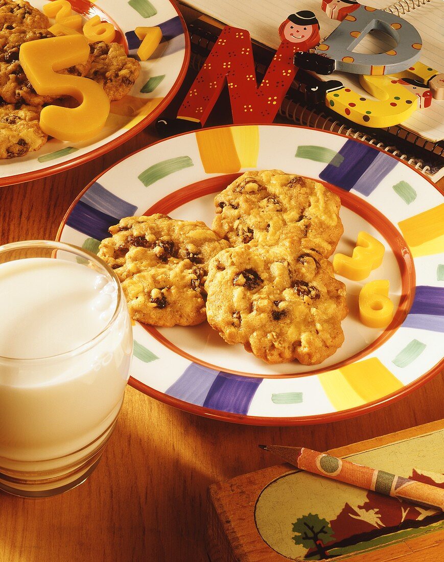 Oat biscuits and a glass of milk for children