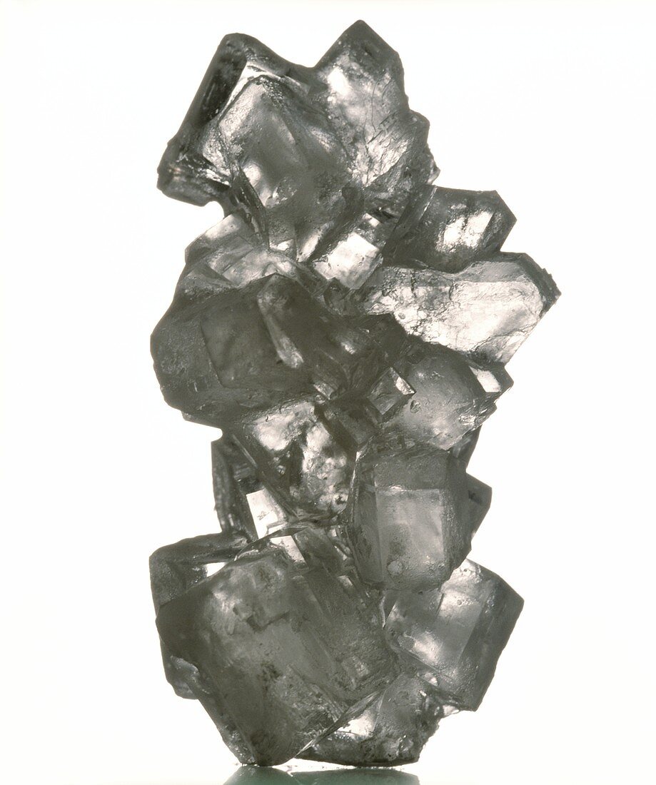 Black and white salt crystal against white background