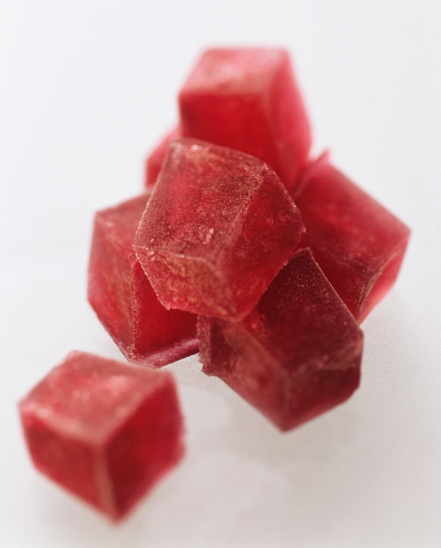 Several cubes of red wine jelly