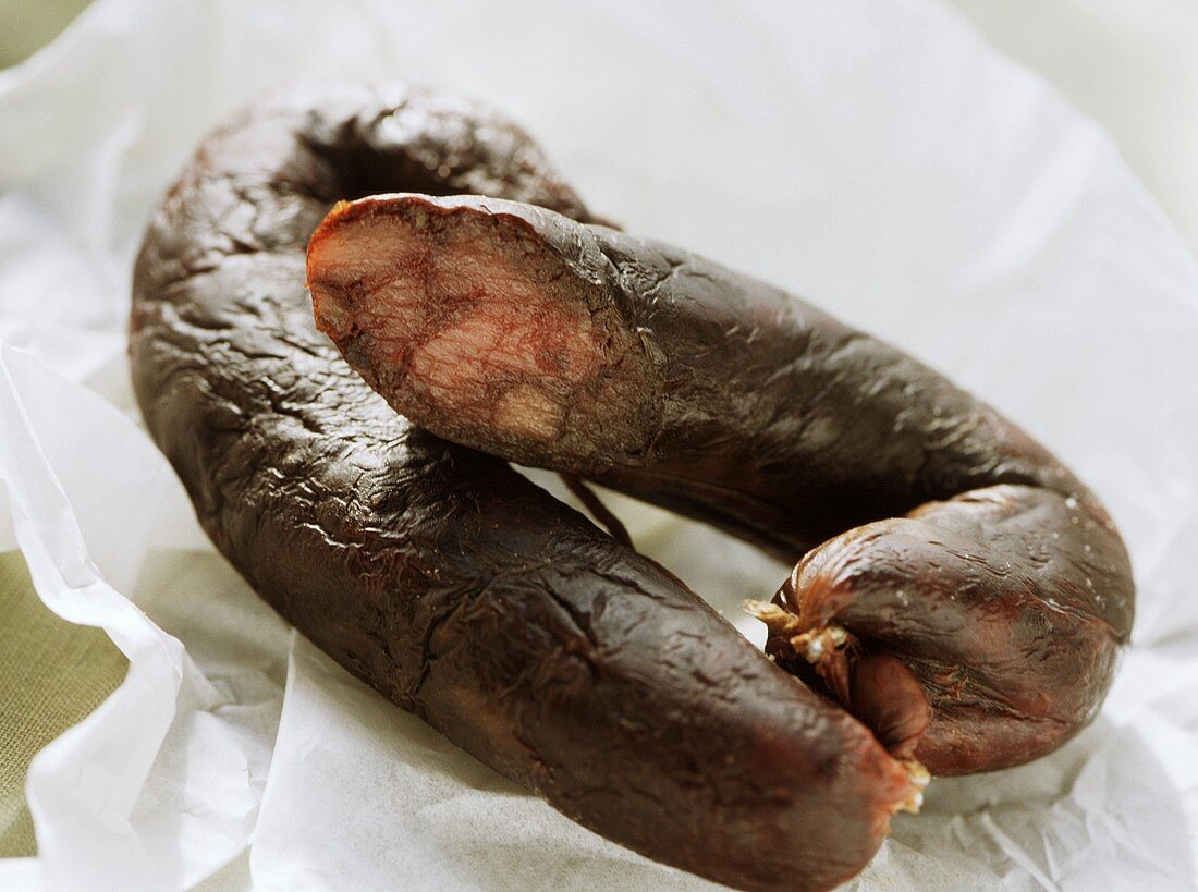 Morcilla (Canarian black pudding) on wrapping paper