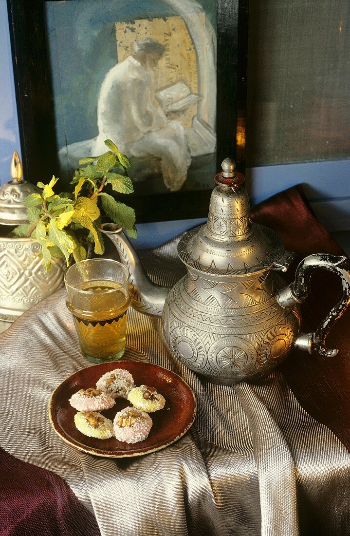 Arabian tea scene with sweet pastries
