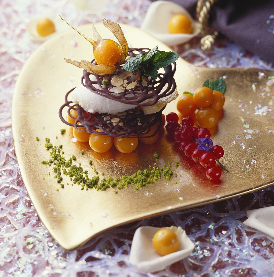 Chocolate tower with physalis