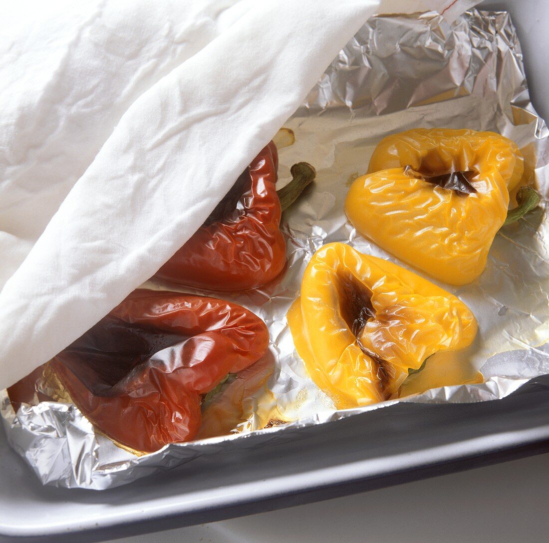 Roasting peppers in foil