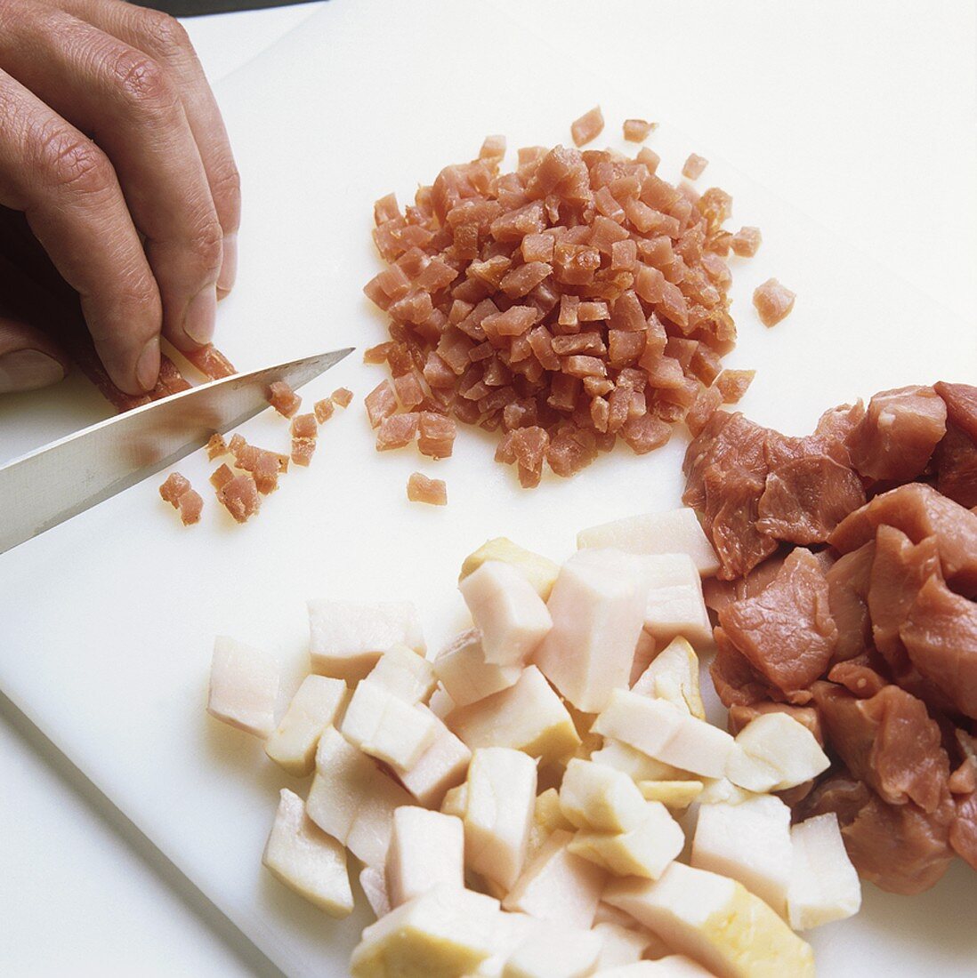 Dicing meat and ham