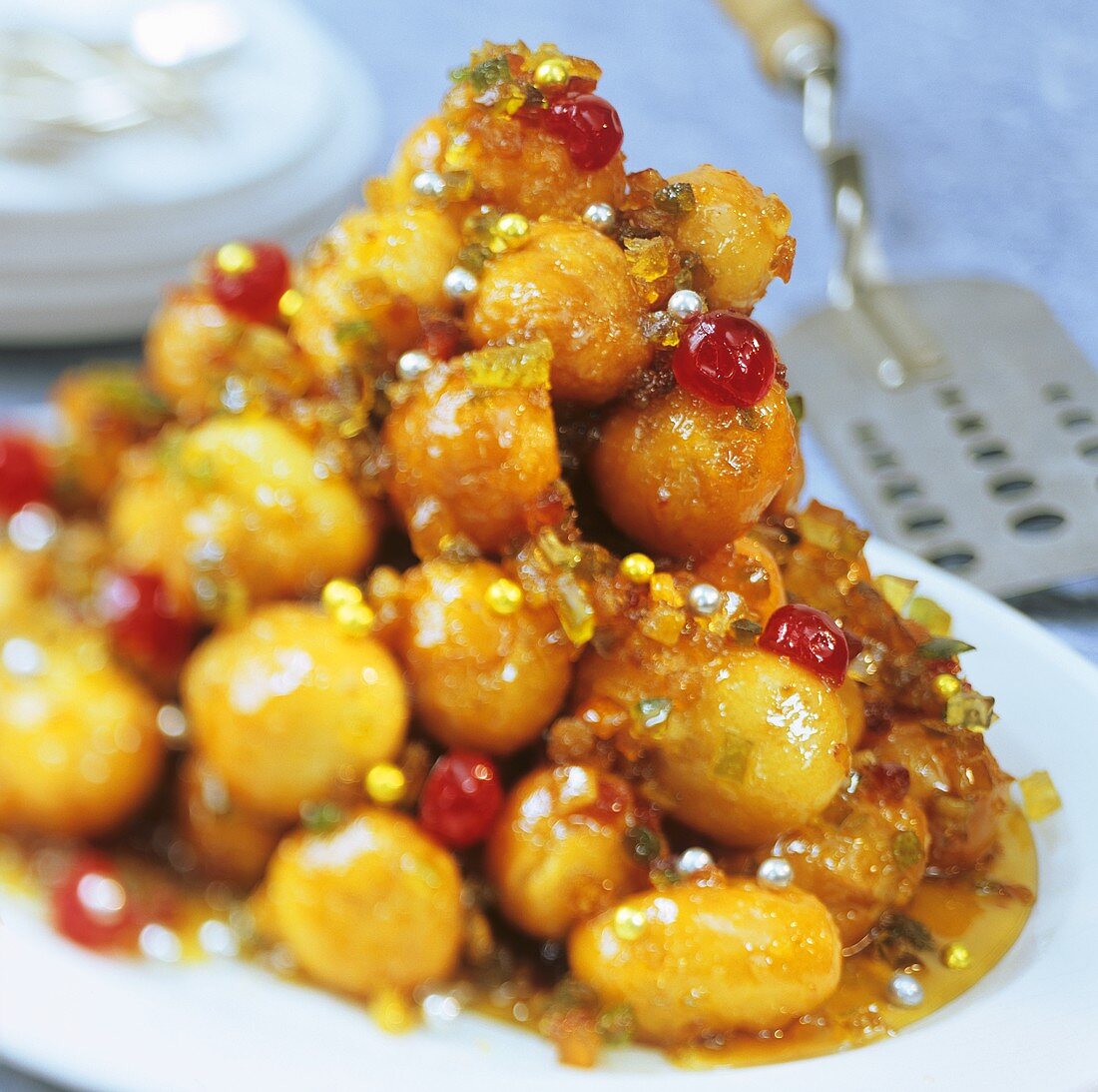 Struffoli (deep-fried pastry balls with candied fruit)