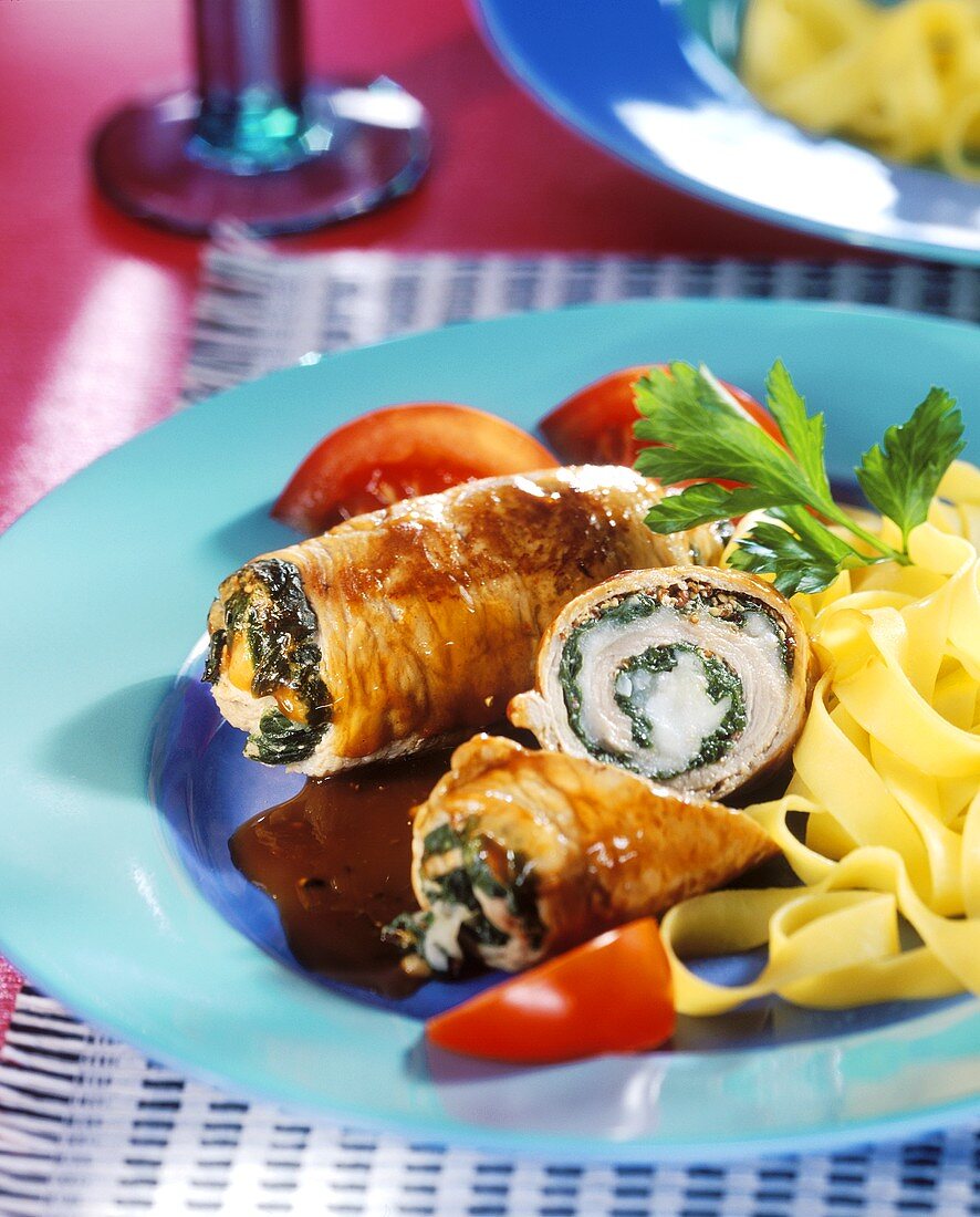 Veal rolls with spinach and ribbons