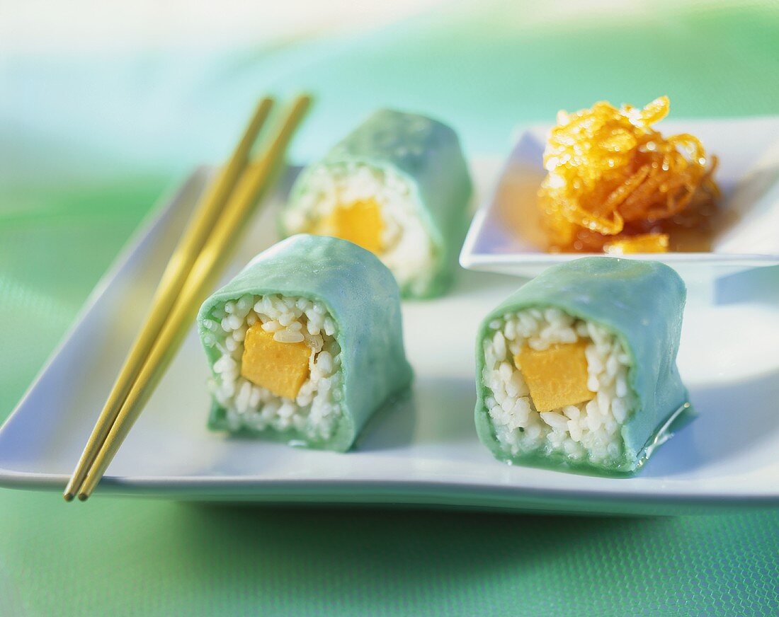 Sweet maki with marzipan and melon