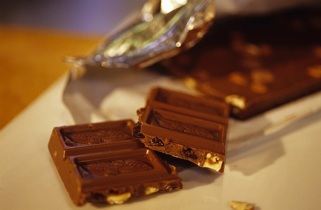 Trauben-Nuss-Schokolade im Silberpapier
