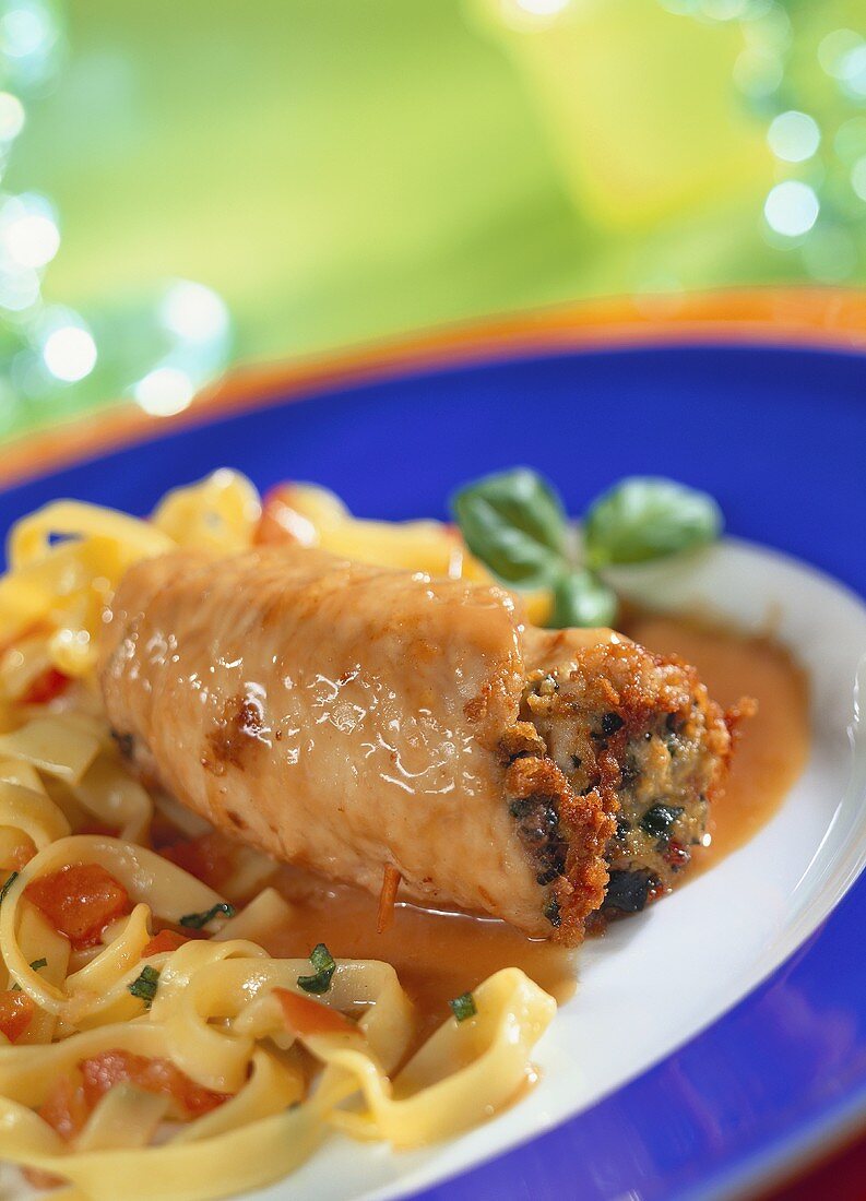 Veal escalope roulades with ribbon pasta
