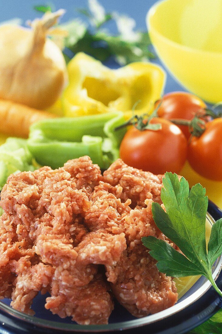 Mince, fresh vegetables and parsley