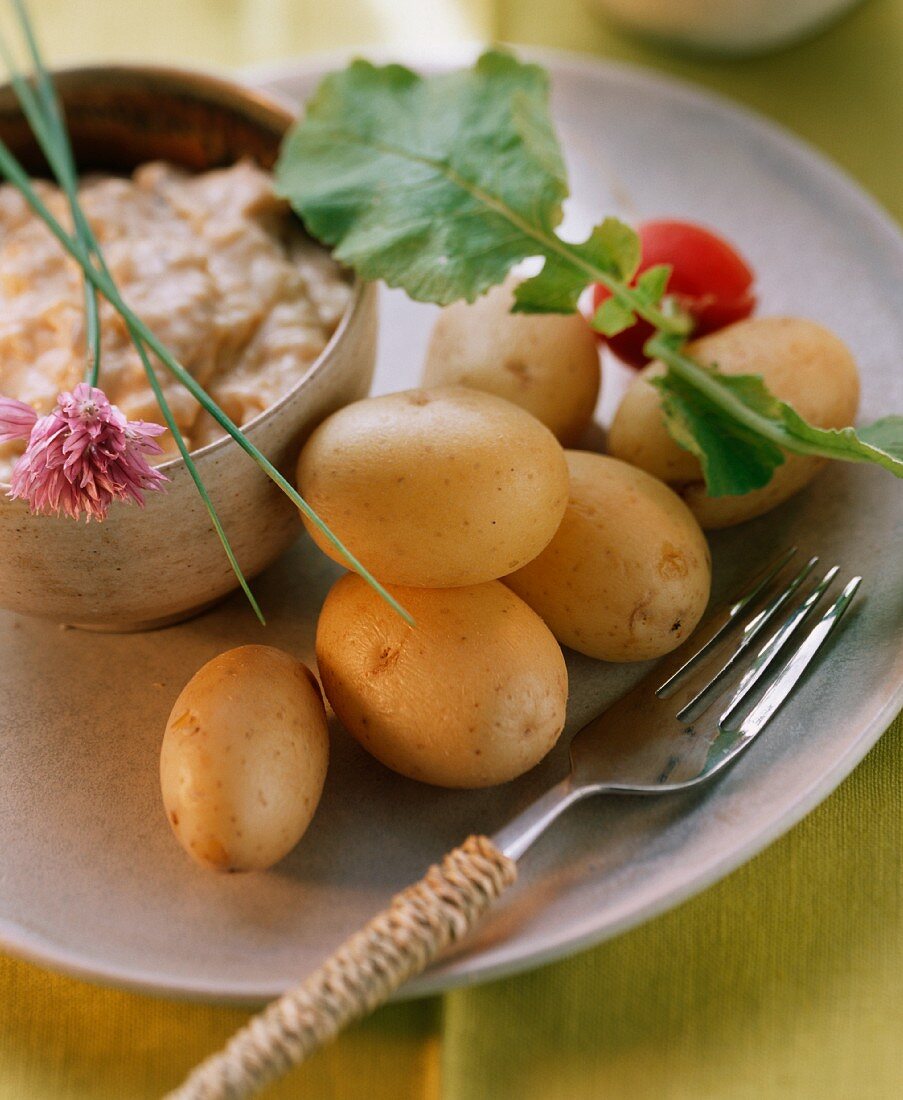 New potatoes with cream cheese (Obatzta)