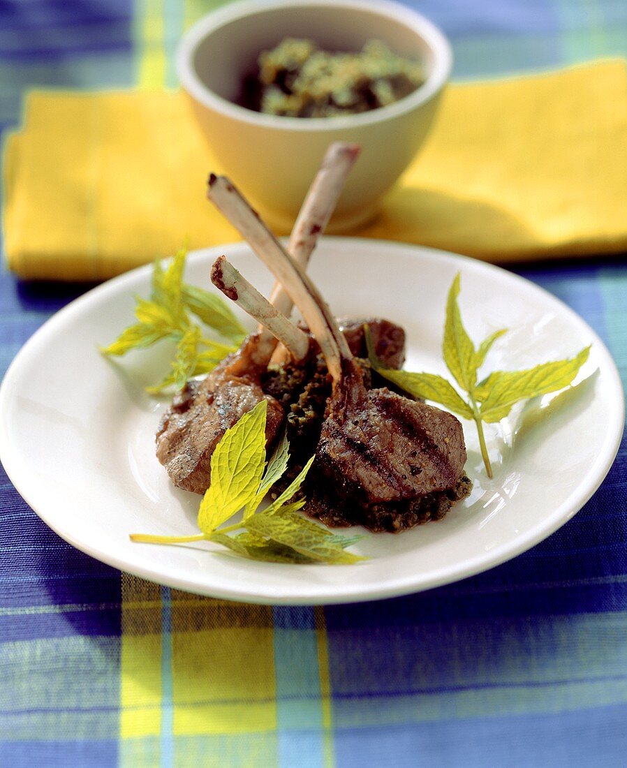 Lamb chops on minted courgette puree