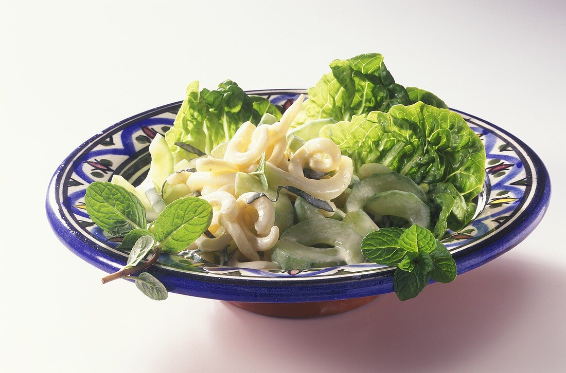 Cuttlefish salad with cucumber, yoghurt and mint