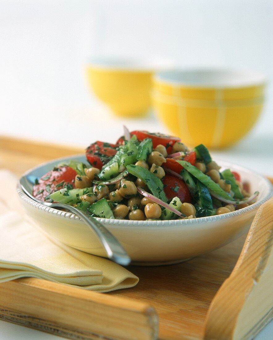 Chick pea salad with tomatoes and cucumber