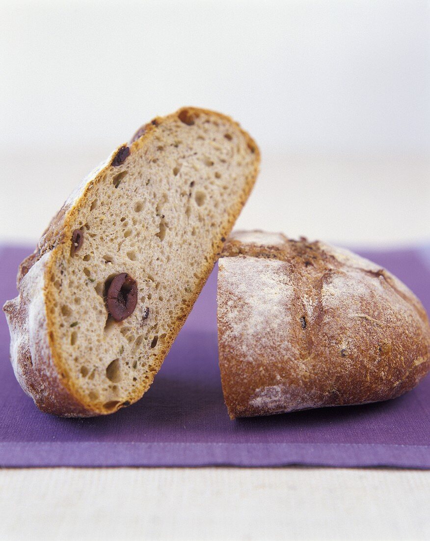 Olive bread, halved