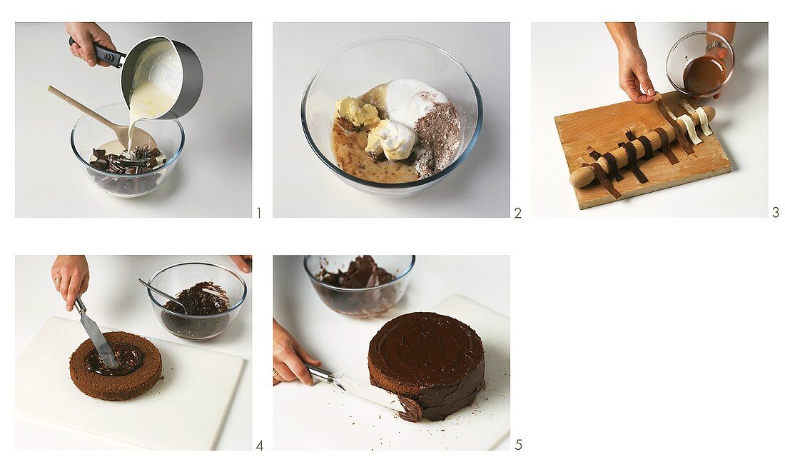 Schokolade schmelzen und Torte verzieren