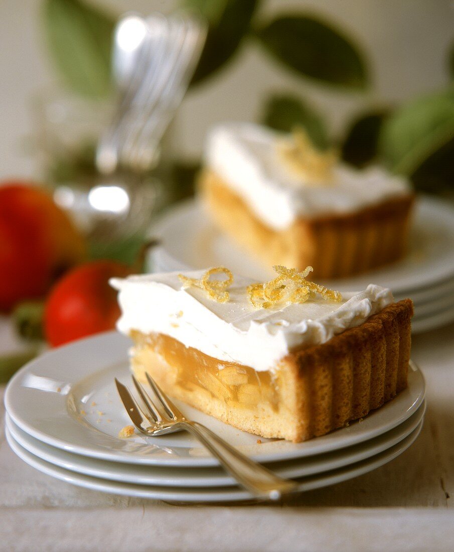 Apple and cider tart with cream and lemon zest