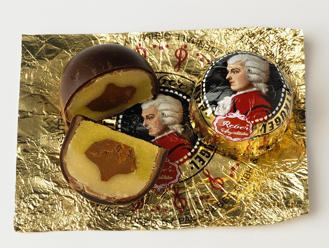 Salzburg Mozartkugeln (chocolates) one cut in half