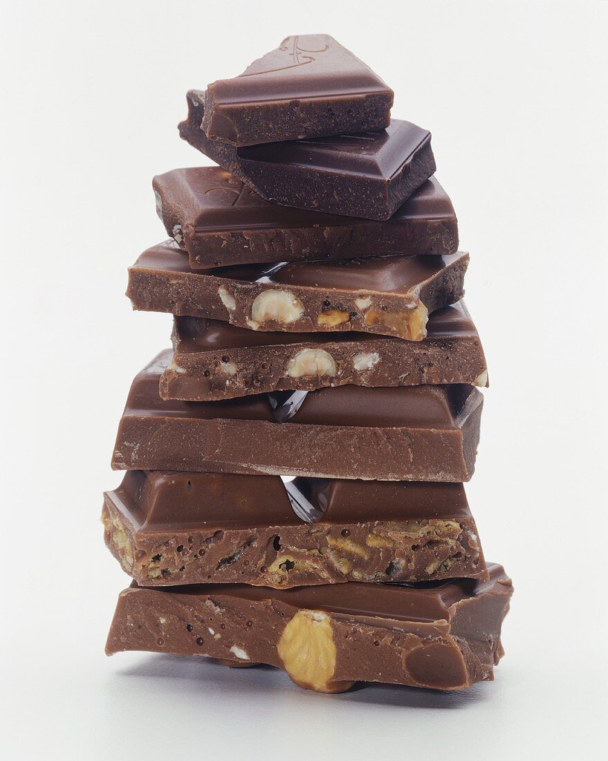 Pieces of chocolate in a pile