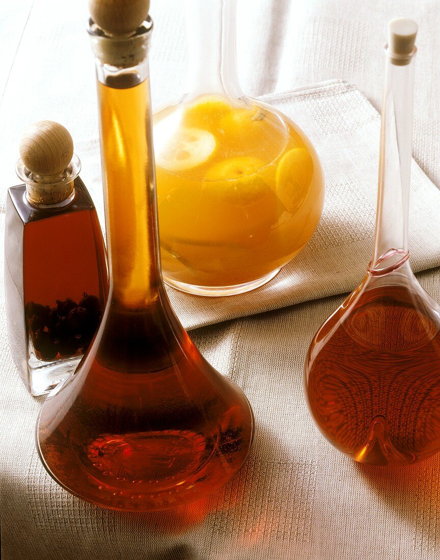 Several Assorted Vinegars in Bottles