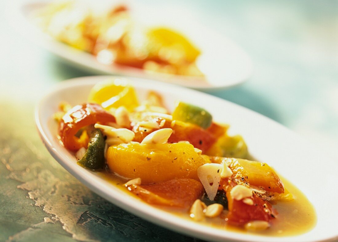 Marinated peppers with almonds (pimentos al vinagre)