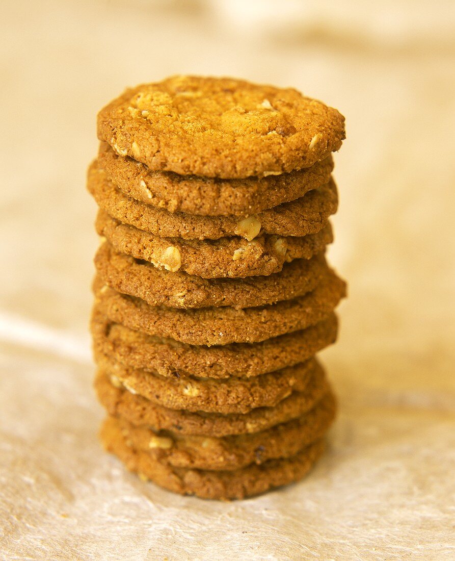 Oat biscuits in a straight pile