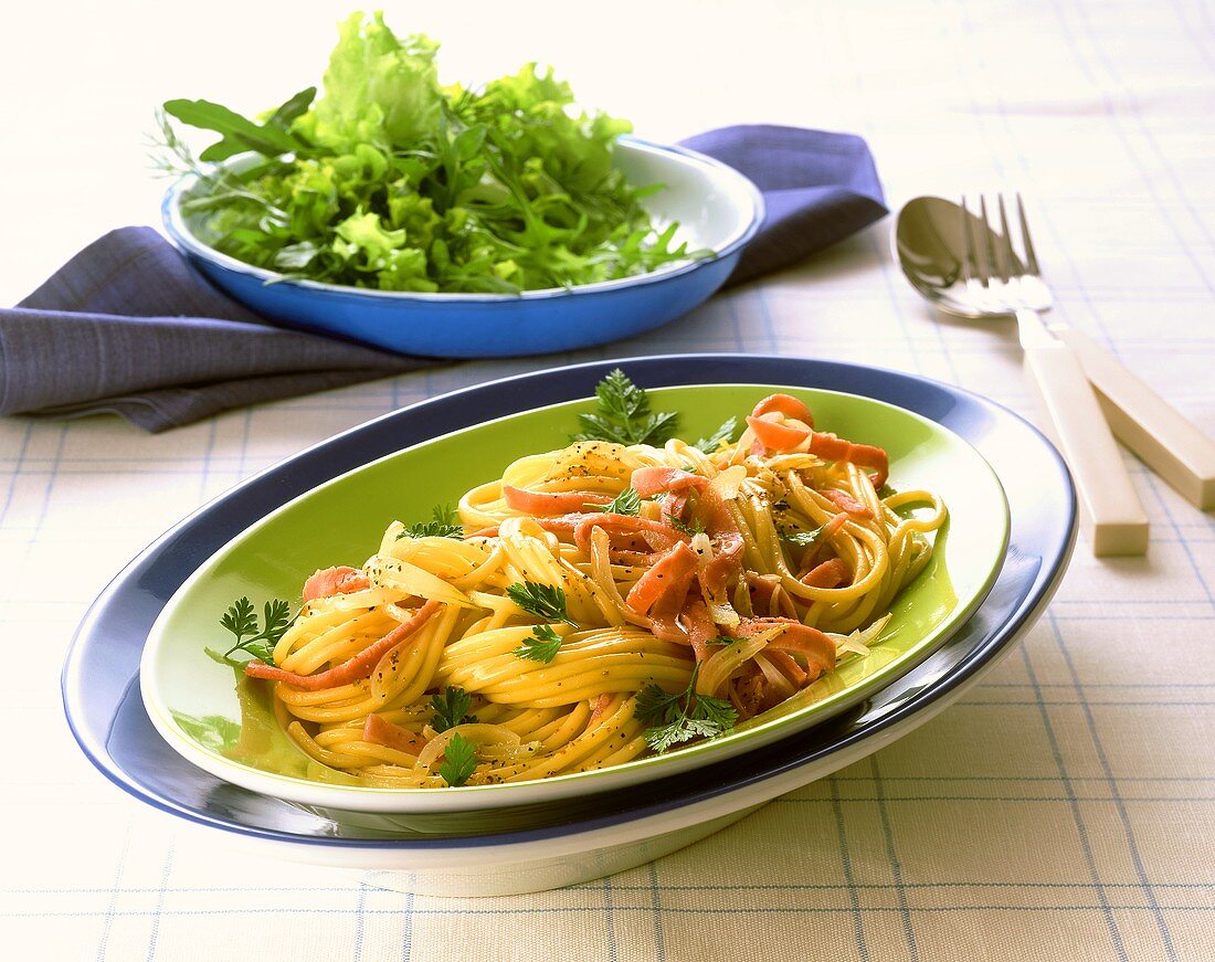 Spaghetti al prosciutto (Spaghetti mit Schinken & Fenchel)