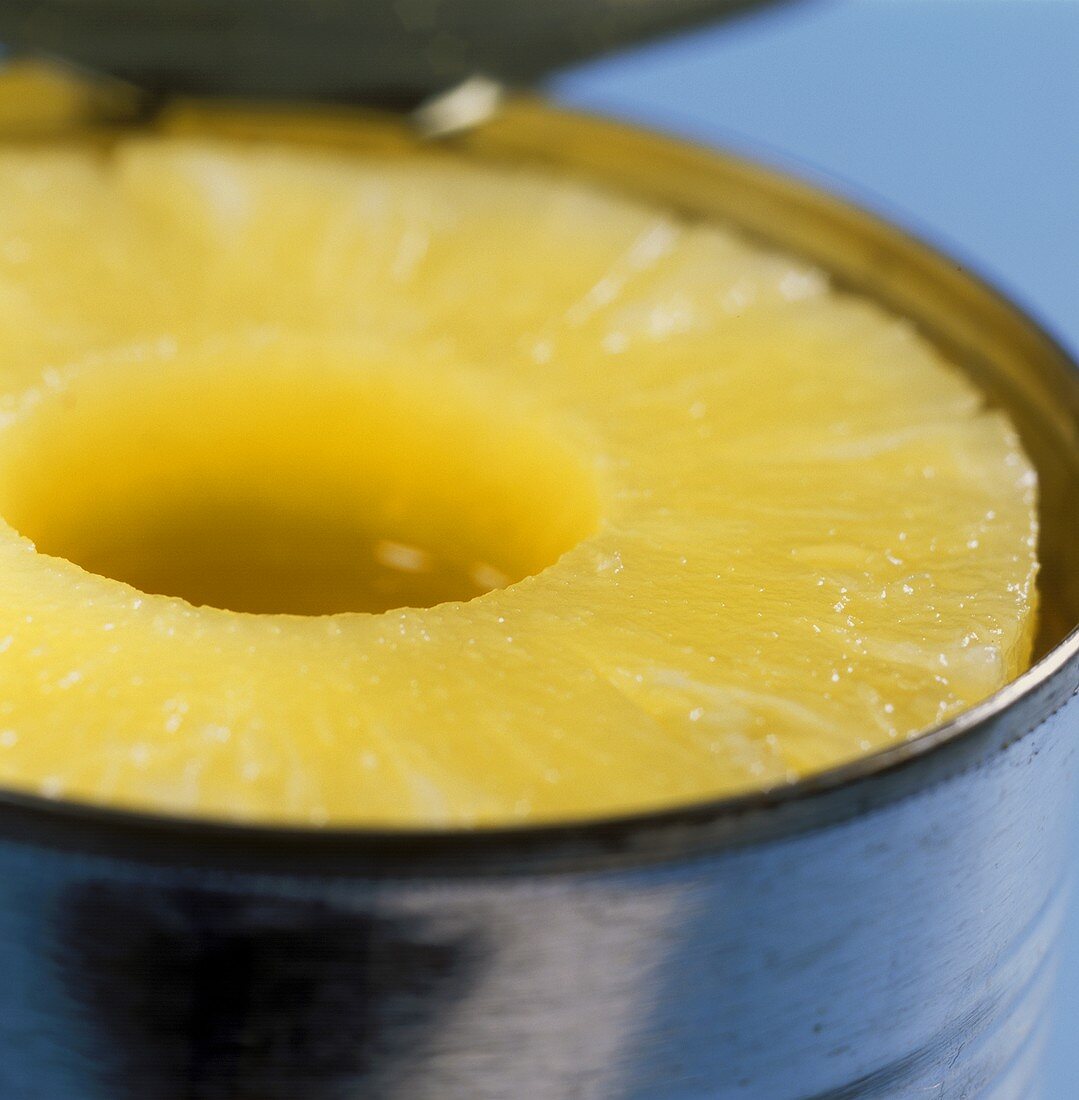 Pineapple slices in a tin
