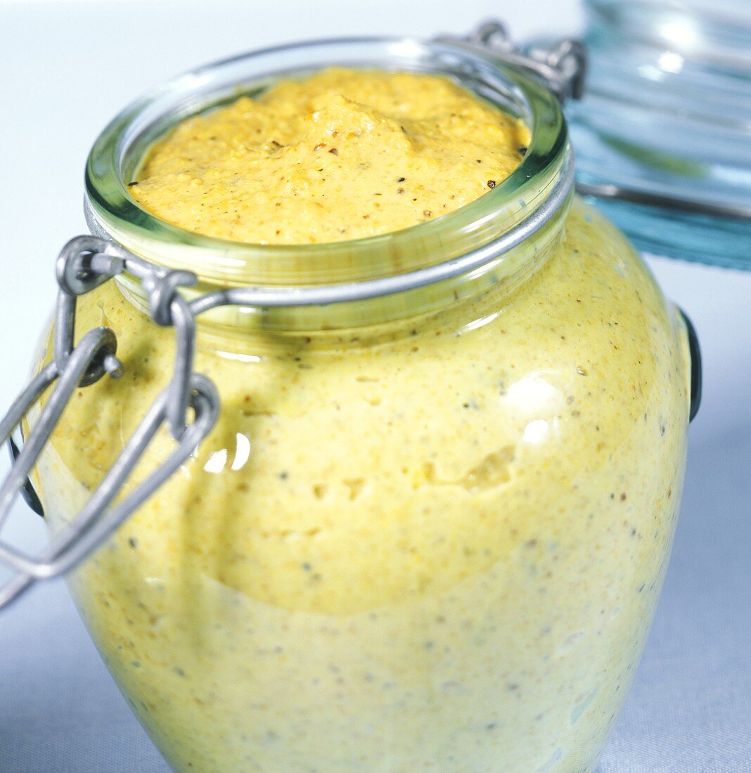 Home-made honey mustard in jar