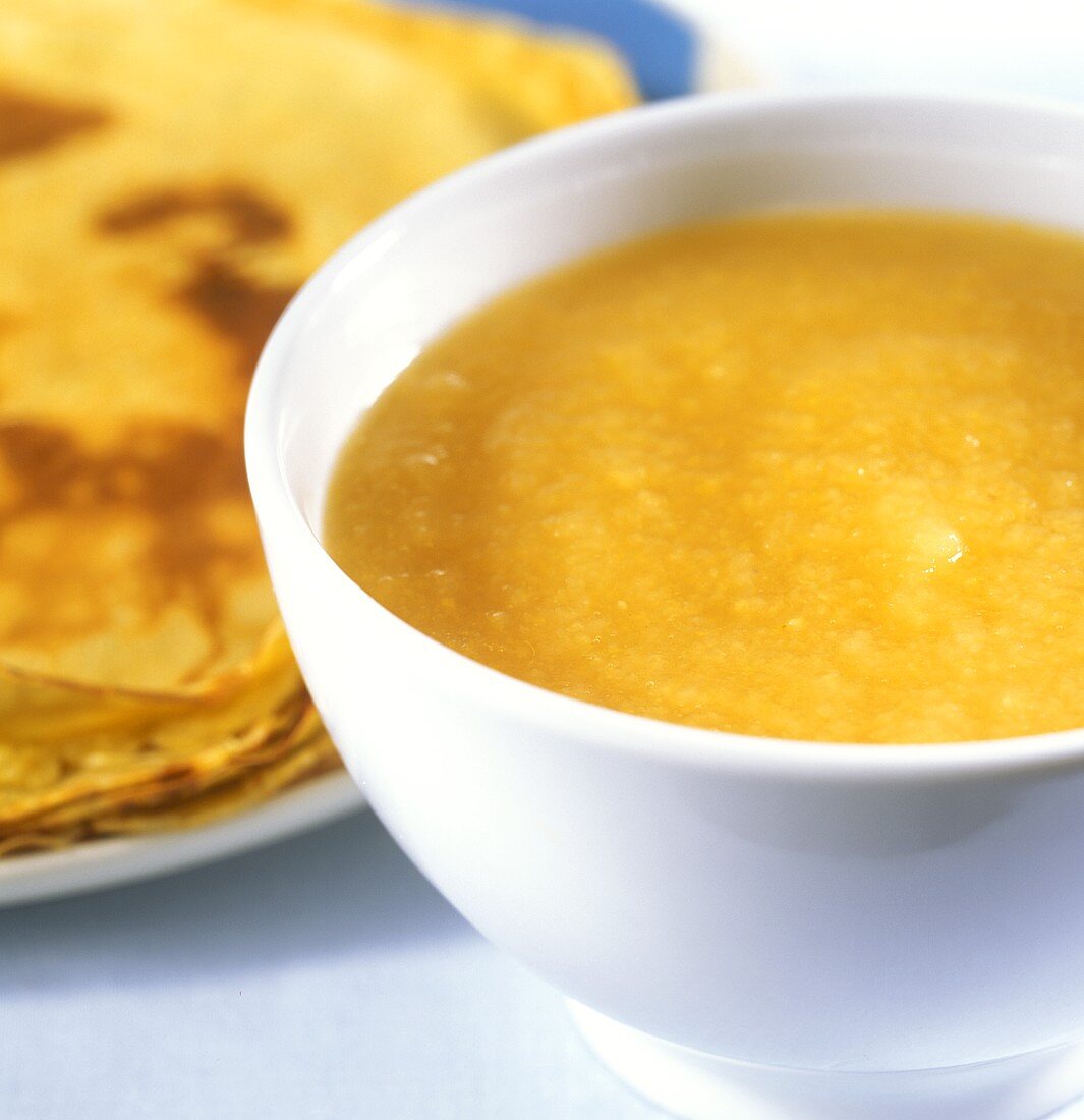 Pancakes and a bowl of home-made apple puree