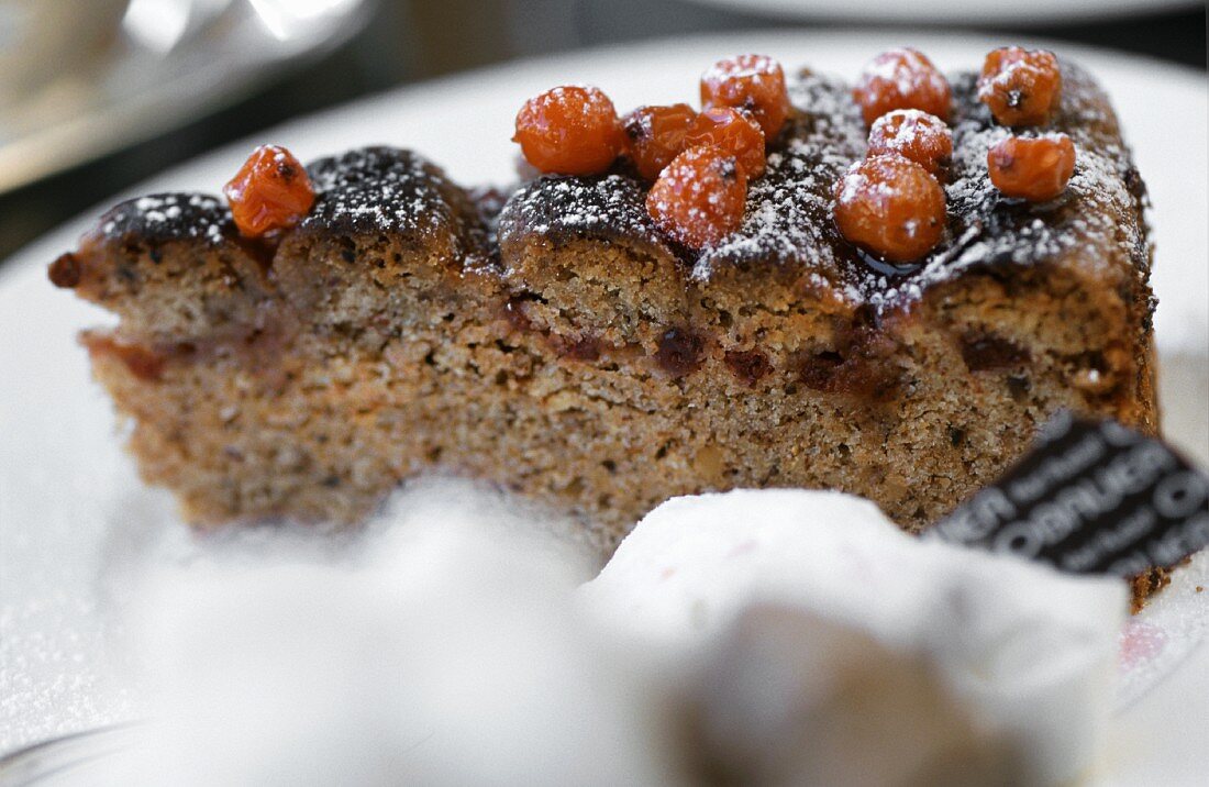Piece of Linzer tart with rowan berries