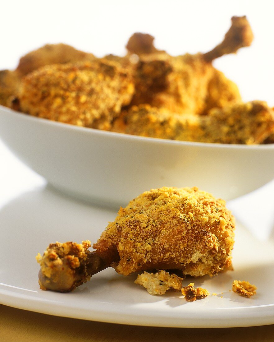 Breaded chicken legs with crumbs
