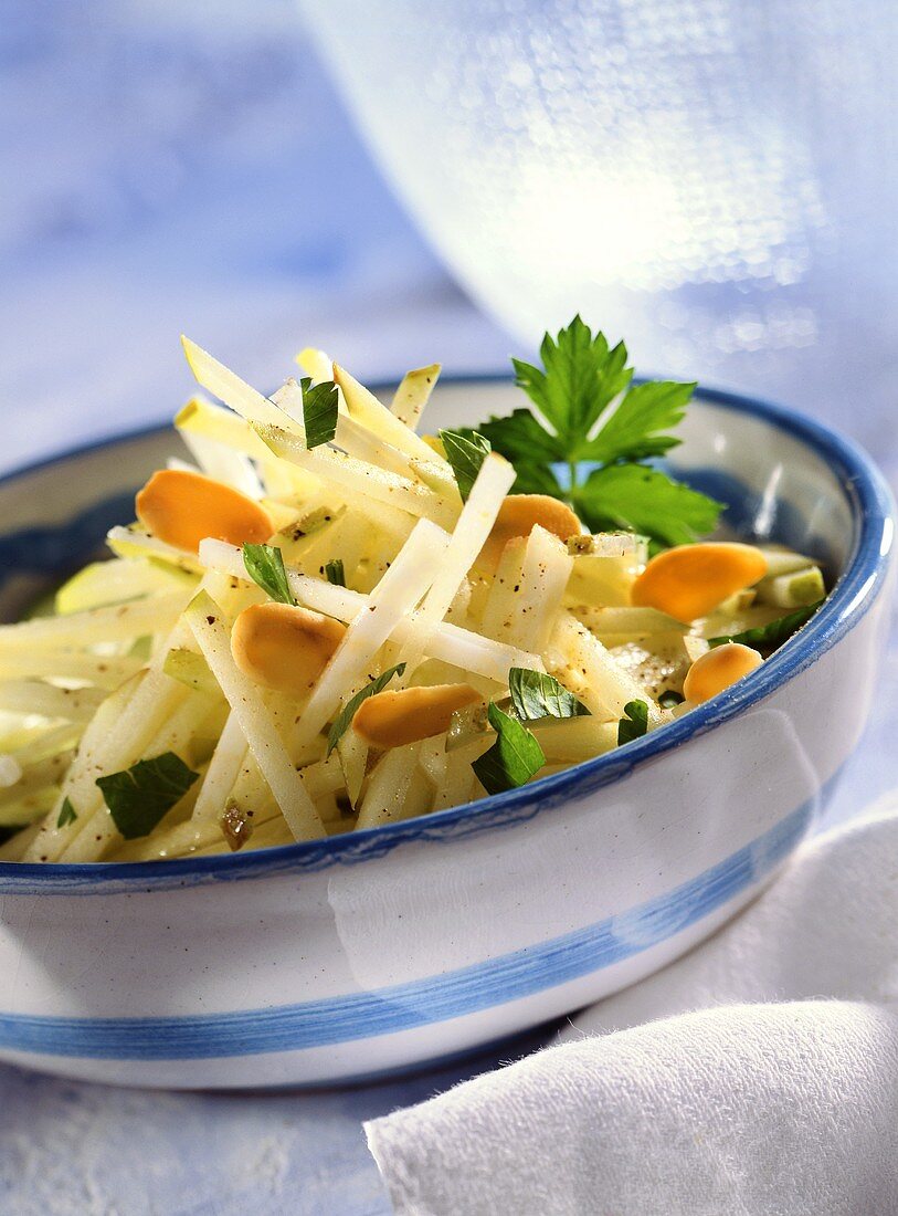 Apple and celery salad with flaked almonds