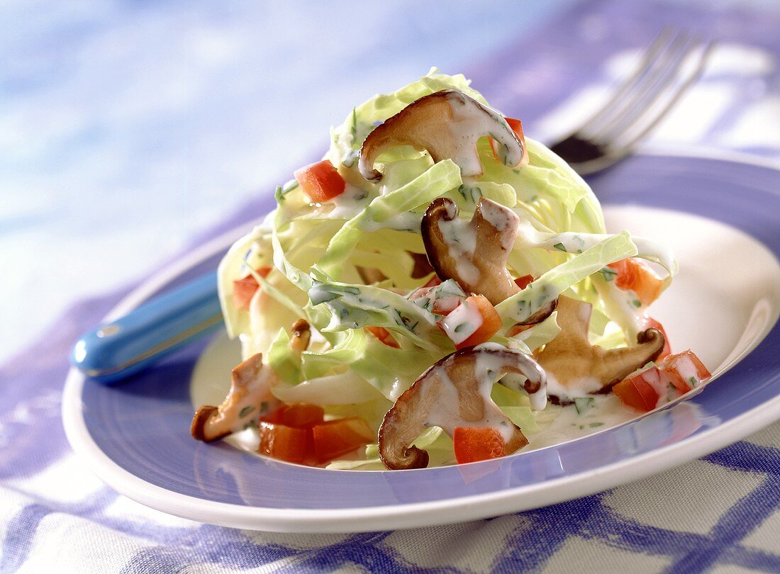 Salad of pointed cabbage with shiitake mushrooms