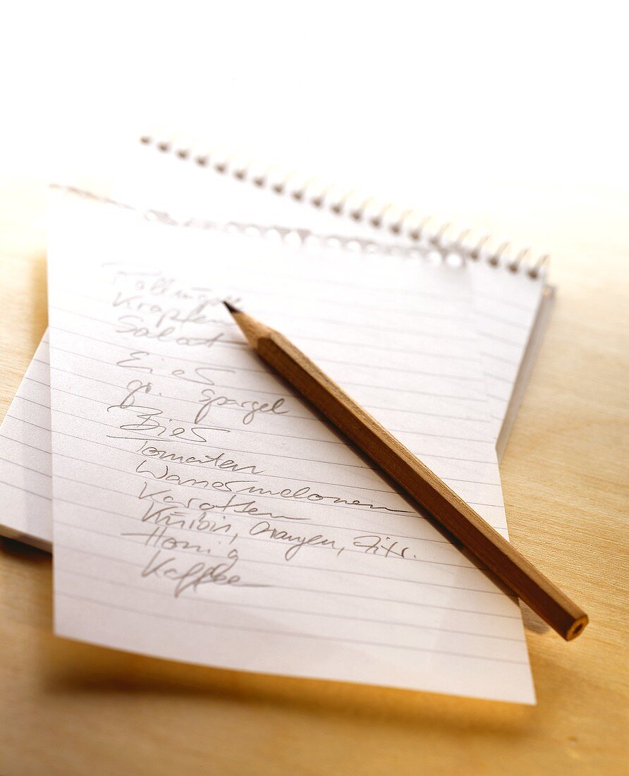 Shopping list and pencil