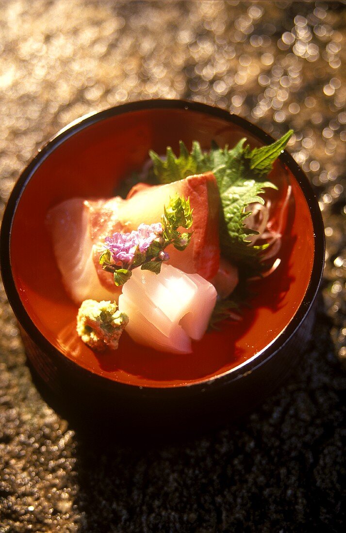 Sashimi in Japanese bowl