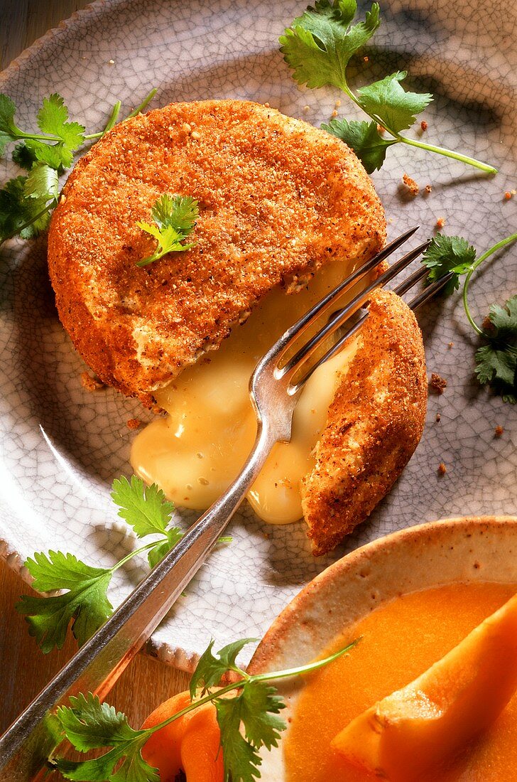 Camembert in nut crust with apricot sauce